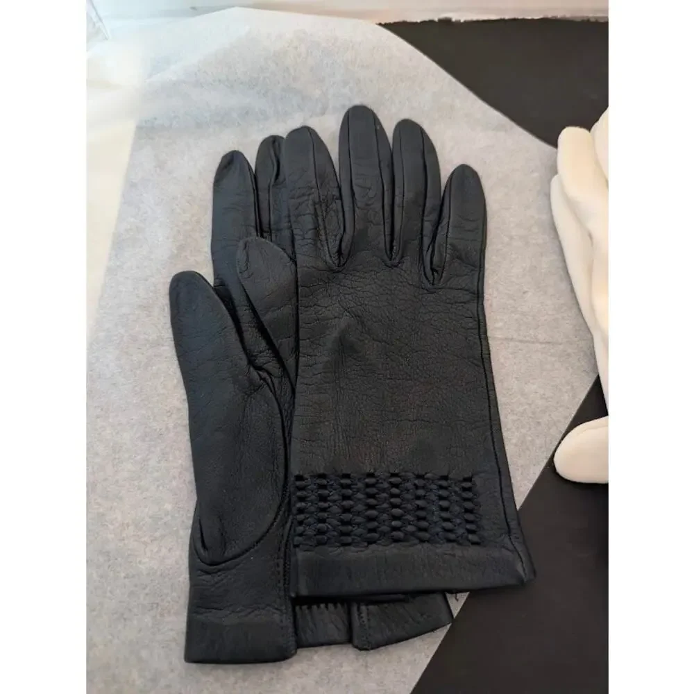 3 pairs of ladies gloves Brown Leather, White Cloth, Cream Mid Length Size Small